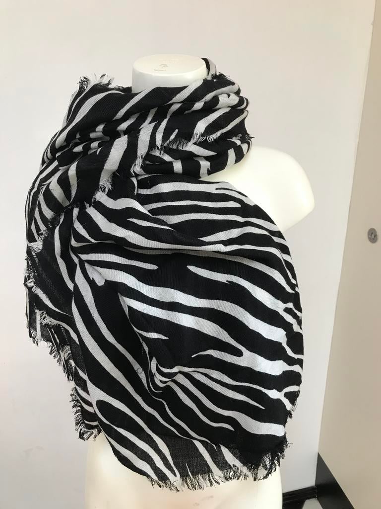 Ril’s wol wollen vierkant zebra zebraprint gestreepte sjaal, Maat 46/48 (XL) of groter, Ophalen of Verzenden, Zo goed als nieuw