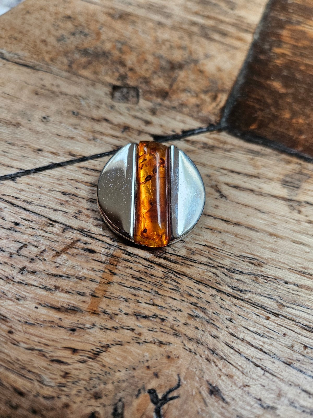Zilveren broche met barnsteen ( amber) 83,5% zilver, Sieraden, Tassen en Uiterlijk, Ophalen of Verzenden, Zilver, Broche, Met edelsteen