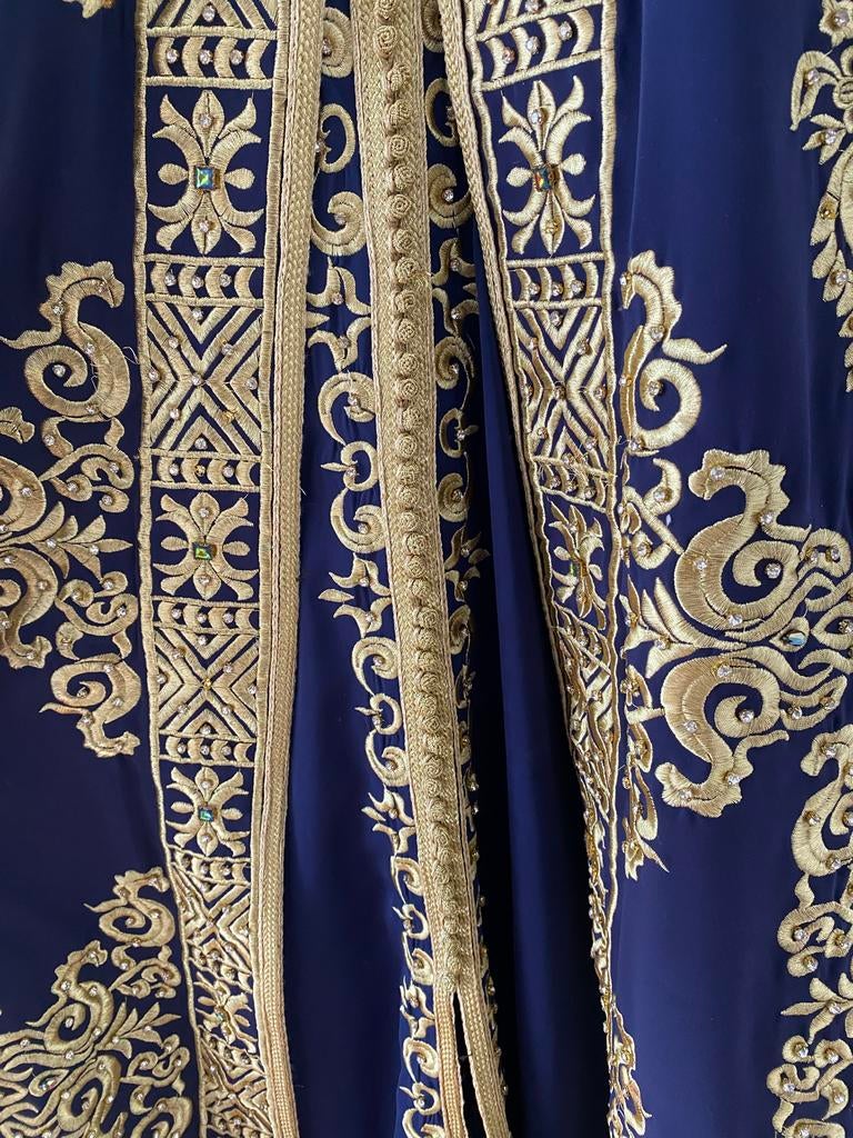 Prachtige Marokkaanse Kaftan - Donkerblauw met Goud, Maat 38/40 (M), Blauw, Ophalen of Verzenden, Zo goed als nieuw