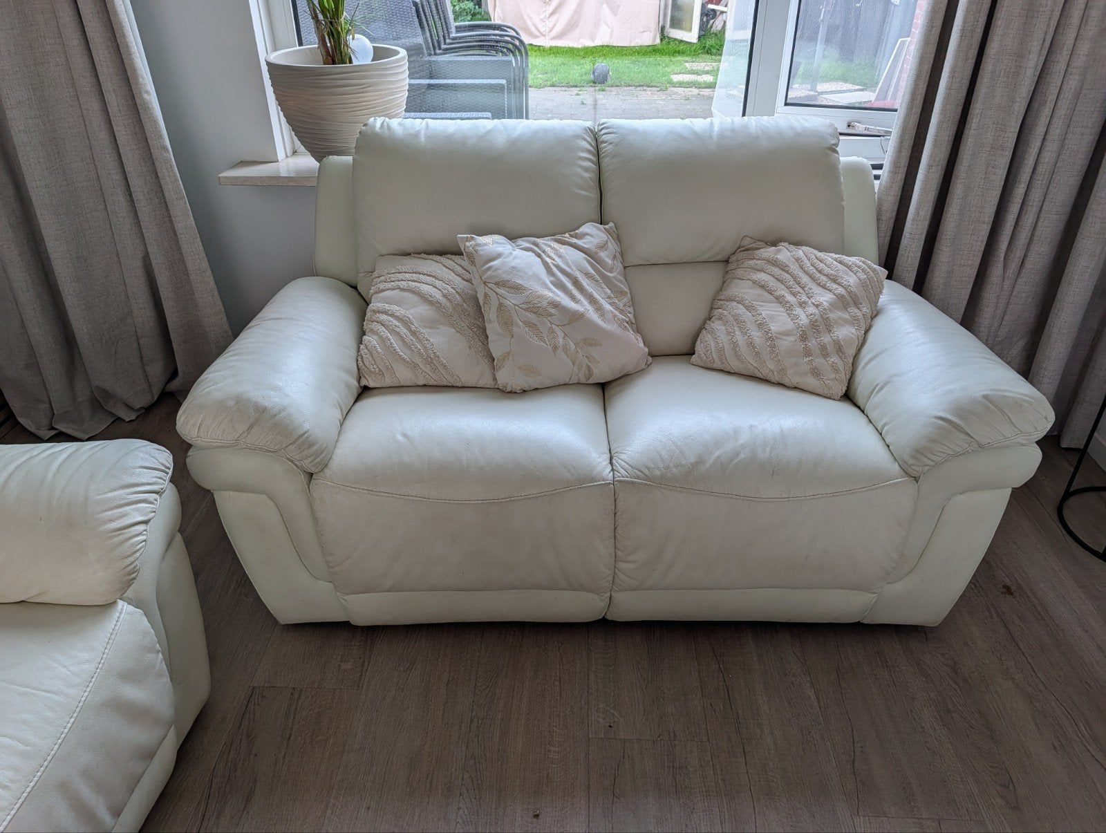 Leren 2-zits en 3-zits bankstel met relaxfunctie, Ophalen, 250 tot 300 cm, Gebruikt, Rechte bank