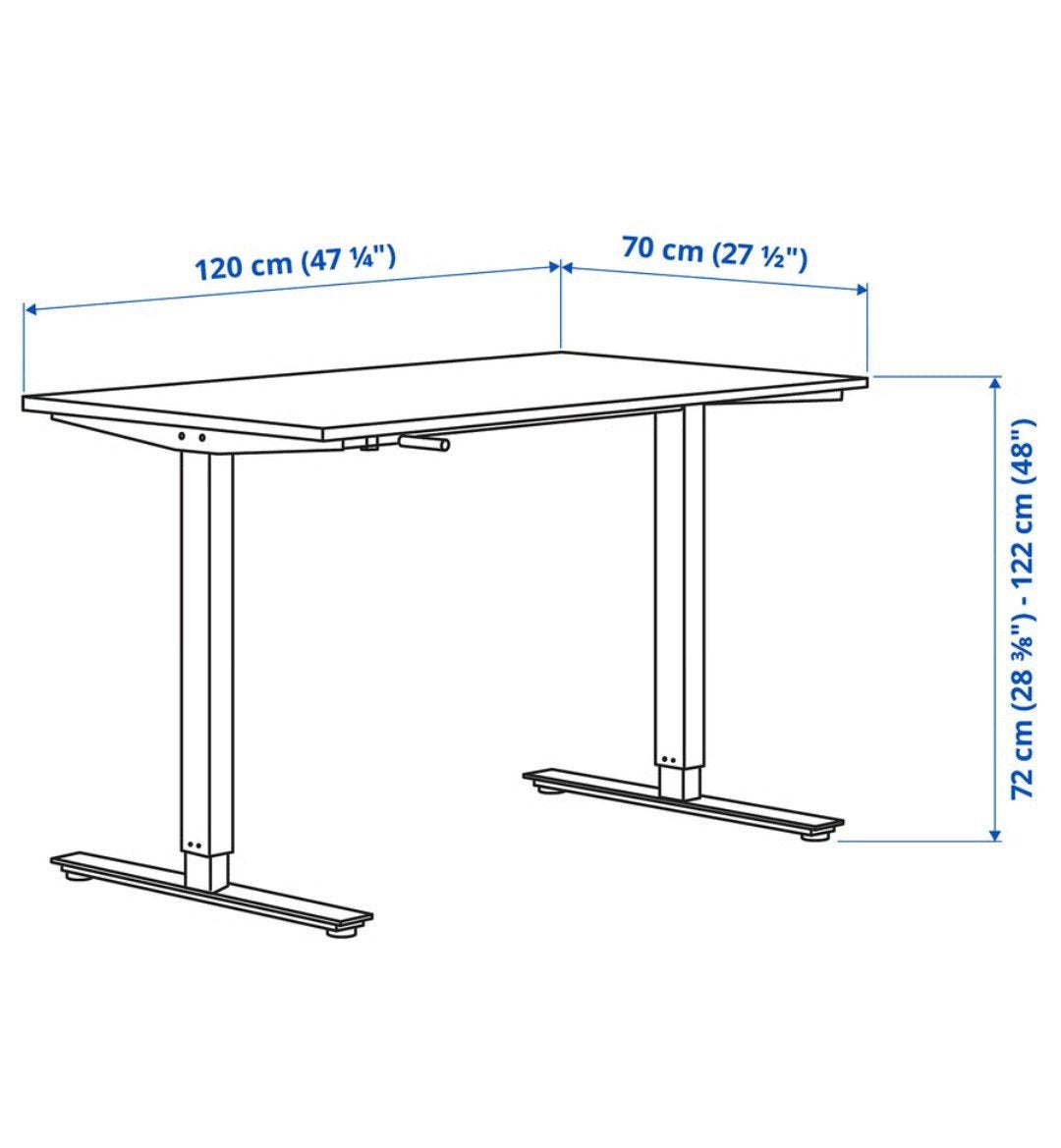 IKEA TROTTEN Zit-sta bureau, wit, 120x70 cm, Huis en Inrichting, Bureaus, Ophalen