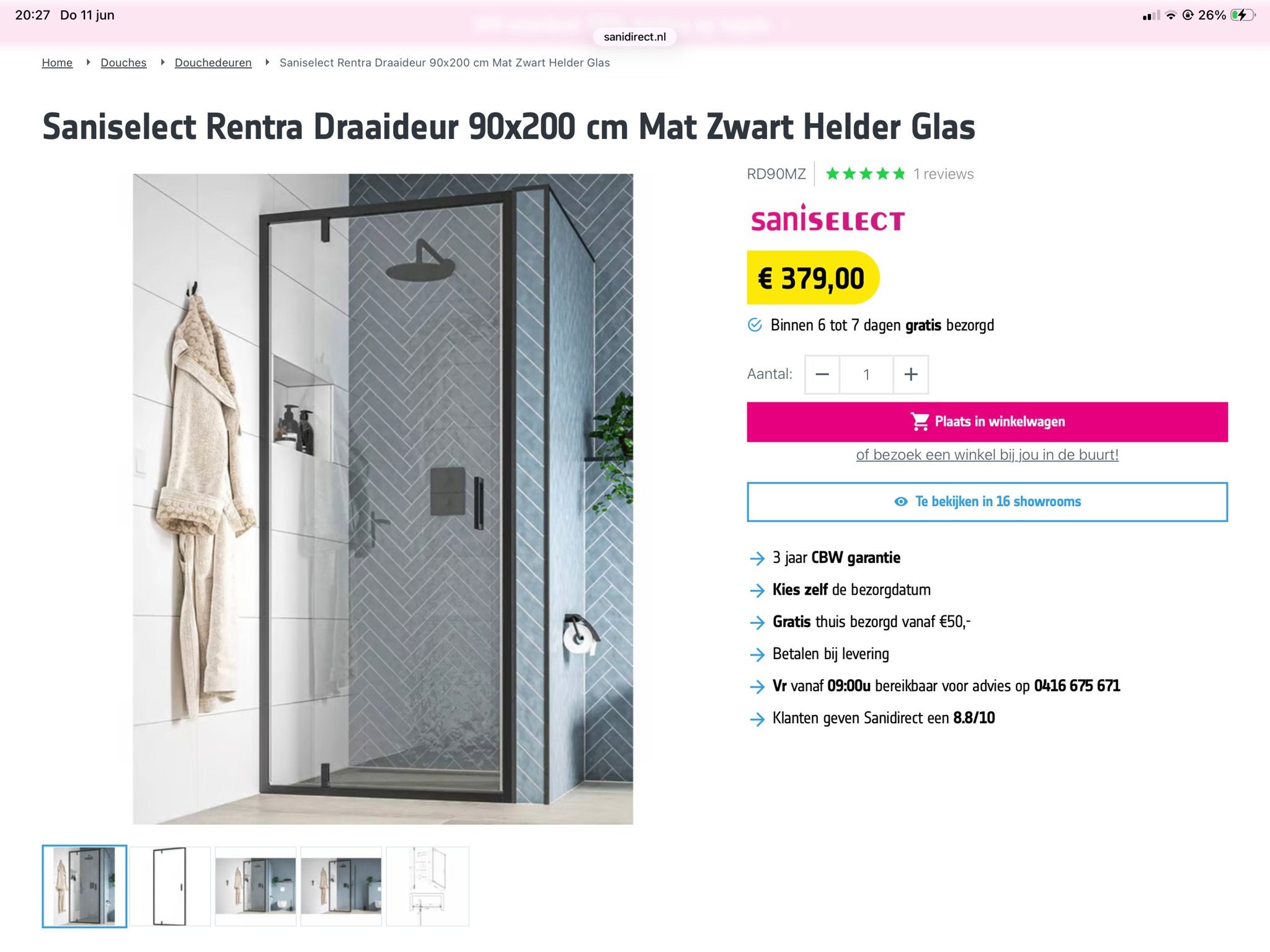 Douchedeur 90x200 - NIEUW IN DOOS, nieuwprijs 379,-, Ophalen, Nieuw, Glas, Douche