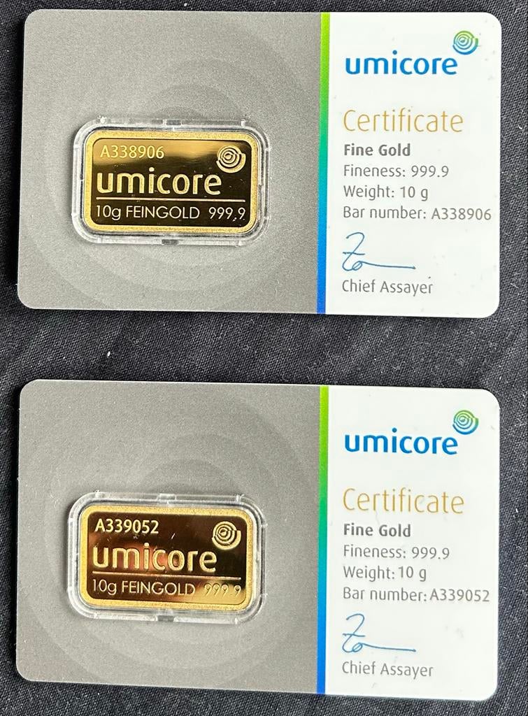 Umicore Goudbaren - Diverse Gewichten (2g, 5g, 10g, 20g, 50g, Ophalen of Verzenden, Goud