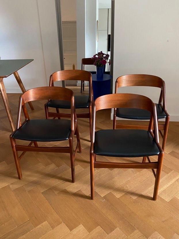 Henning Kjaernulf eetkamerstoel vintage Deens design, Huis en Inrichting, Stoelen, Ophalen, Zo goed als nieuw, Zwart, Vier