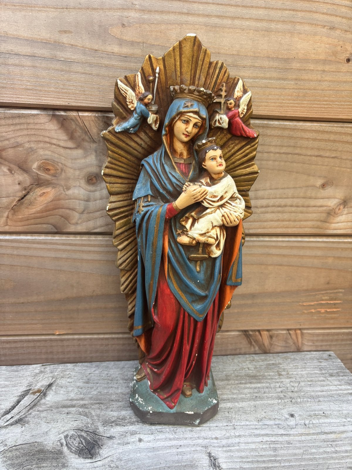 Vintage Maria met Kind Jezus beeld - Religieuze kunst, Ophalen of Verzenden