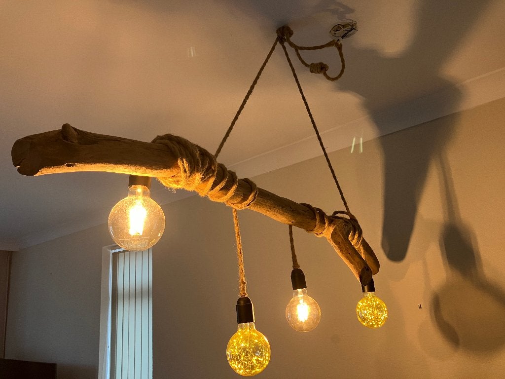 Rustieke houten plafondlamp, Huis en Inrichting, Ophalen, Modern, Verstelbaar, E27 (groot)