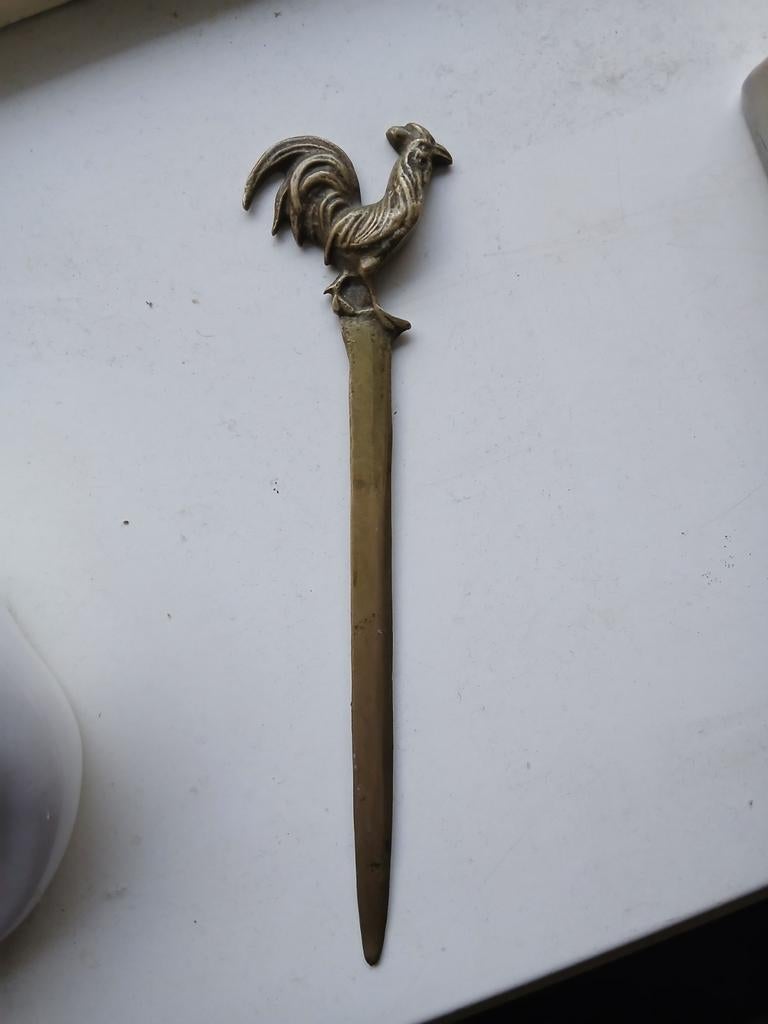 Koperen/bronzen briefopener met haan, Antiek en Kunst, Ophalen of Verzenden