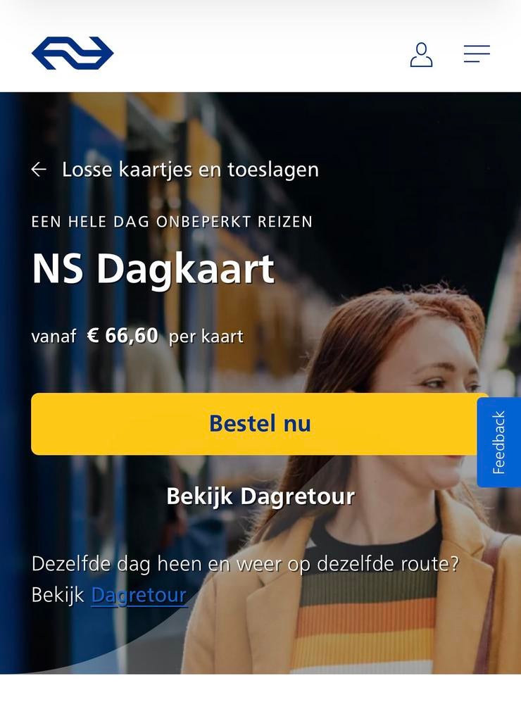 NS Dagkaart E-ticket, Tickets en Kaartjes, Trein, Bus en Vliegtuig, Eén persoon, Trein, Algemeen kaartje
