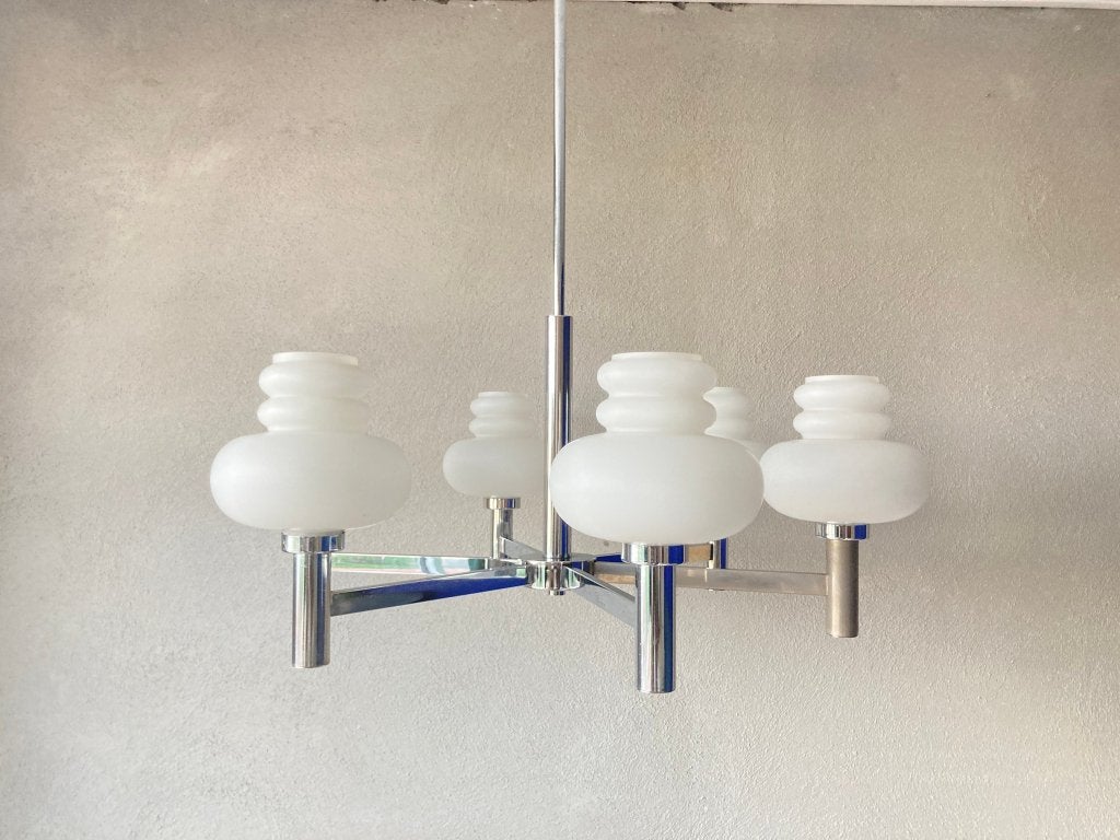Vintage Boulanger hanglamp, Gebruikt, Mid century modern, Niet ingevuld, Glas