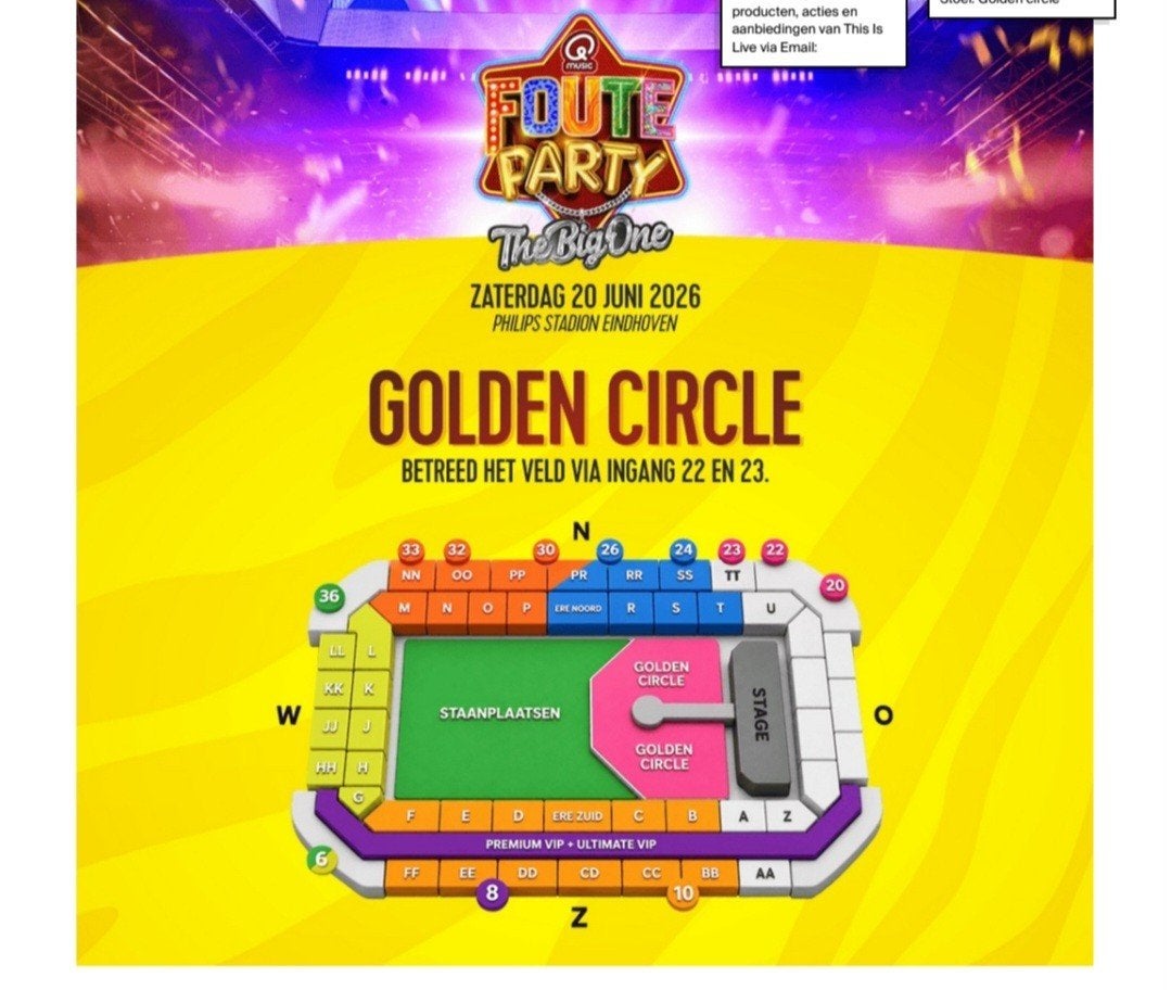 2x Qmusic foute party - the big one - golden circle, Twee personen