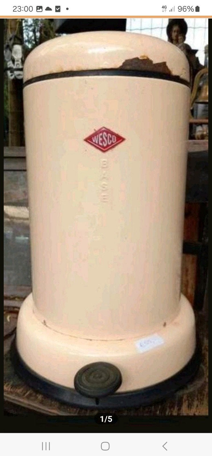 Vintage Wesco Prullenbak - 20 Liter - Crème, 50 – 75, Gebruikt, Met pedaal, Ophalen of Verzenden