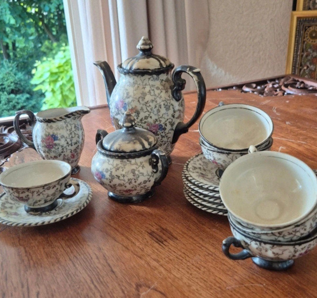 Antiek theeservies met bloemmotief, Antiek en Kunst, Ophalen