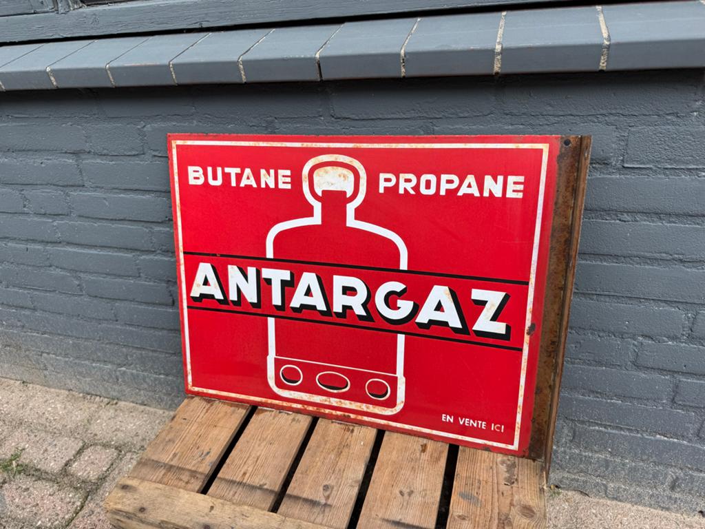 Vintage Antargaz Emaille Reclamebord - Butaan Propaan, Ophalen of Verzenden