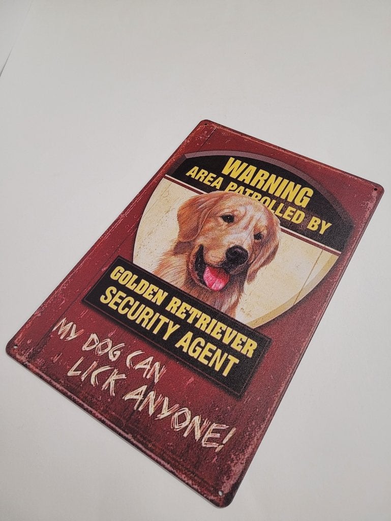 Warning Golden Retriever security reclamebord van metaal, Info@deconoord.nl, Deco Noord, Nieuw, Ophalen of Verzenden