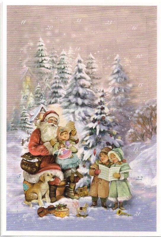 Adventskalender Kaart: Kerstman zingt met kinderen - 12415, Ophalen of Verzenden, Nieuw