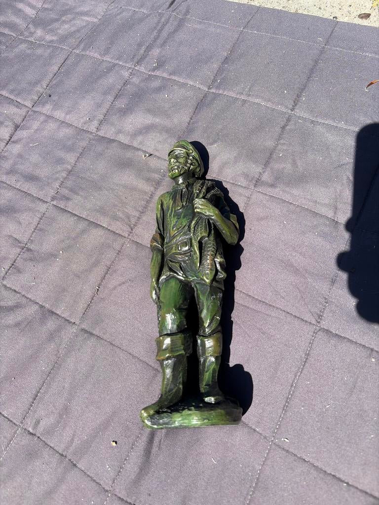 Vintage Groene Visser Beeldje - Decoratief Kunstwerk, Verzamelen, Beelden en Beeldjes, Ophalen, Gebruikt, Mens