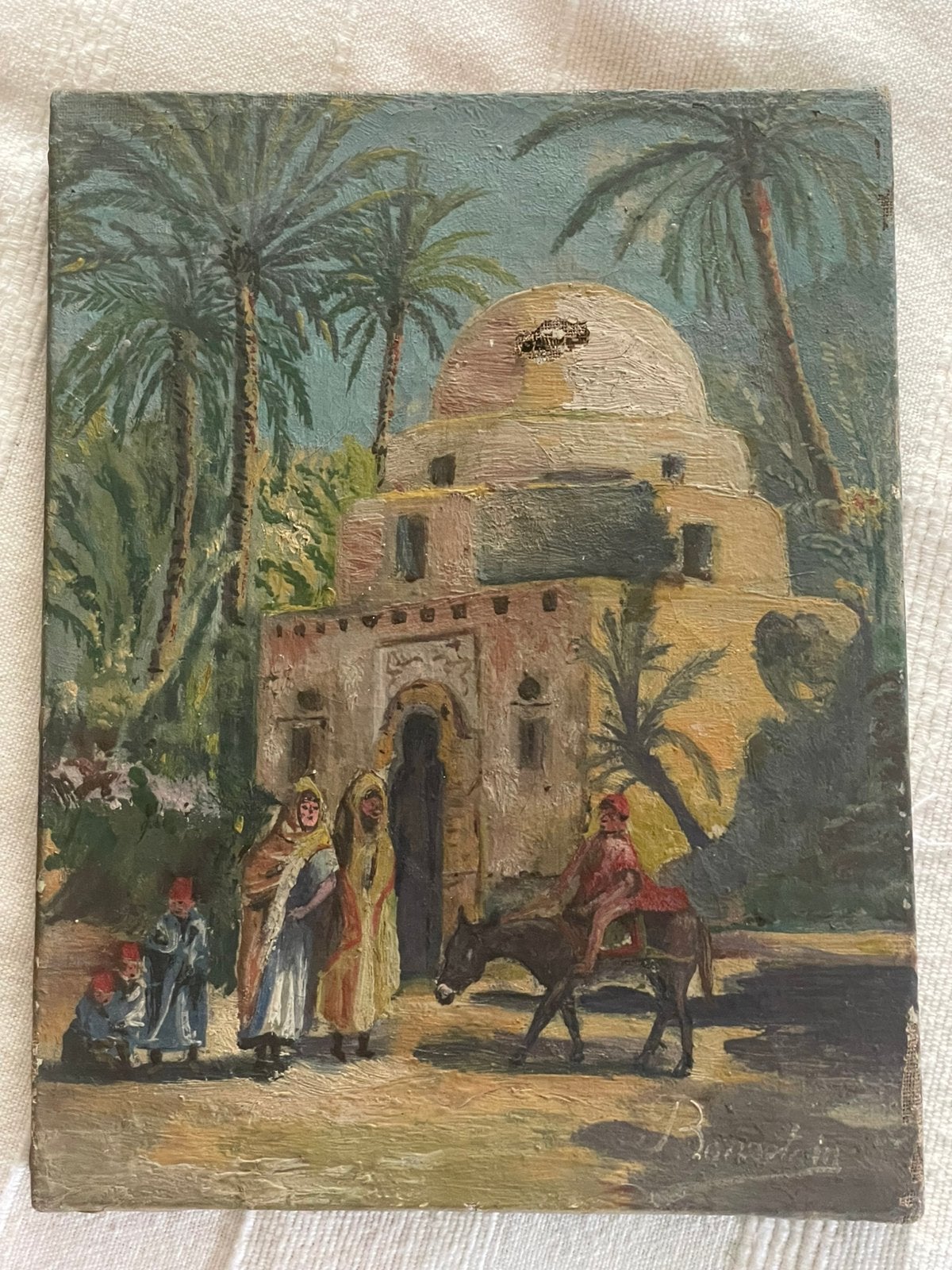 Antiek oriëntalistisch genretafereel, olieverf op doek, Doek, Impressionistisch, Ophalen of Verzenden, Olieverf