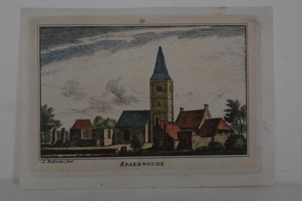 SPAARNWOUDE A. RADEMAKER 1792 Handgekleurd Kopergravure GP6, Verzenden, Stadsgezicht, Gravure, 7 cm