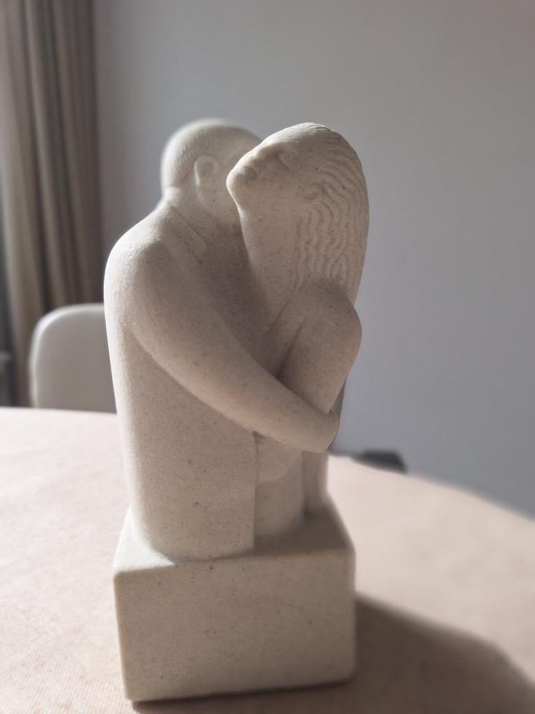 Vintage Marbell Stone Art Beeldje - Koppel Omhelzing, Ophalen of Verzenden