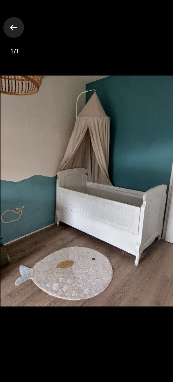 Vintage peuterbed met afneembare zijkant, Ophalen of Verzenden, Gebruikt, 140 tot 160 cm, 70 tot 85 cm