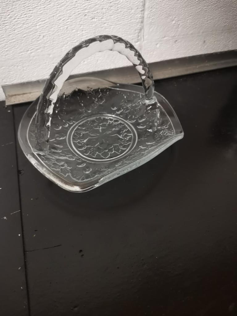 Glazen schaal met handvat - Vintage design, Antiek en Kunst, Ophalen of Verzenden