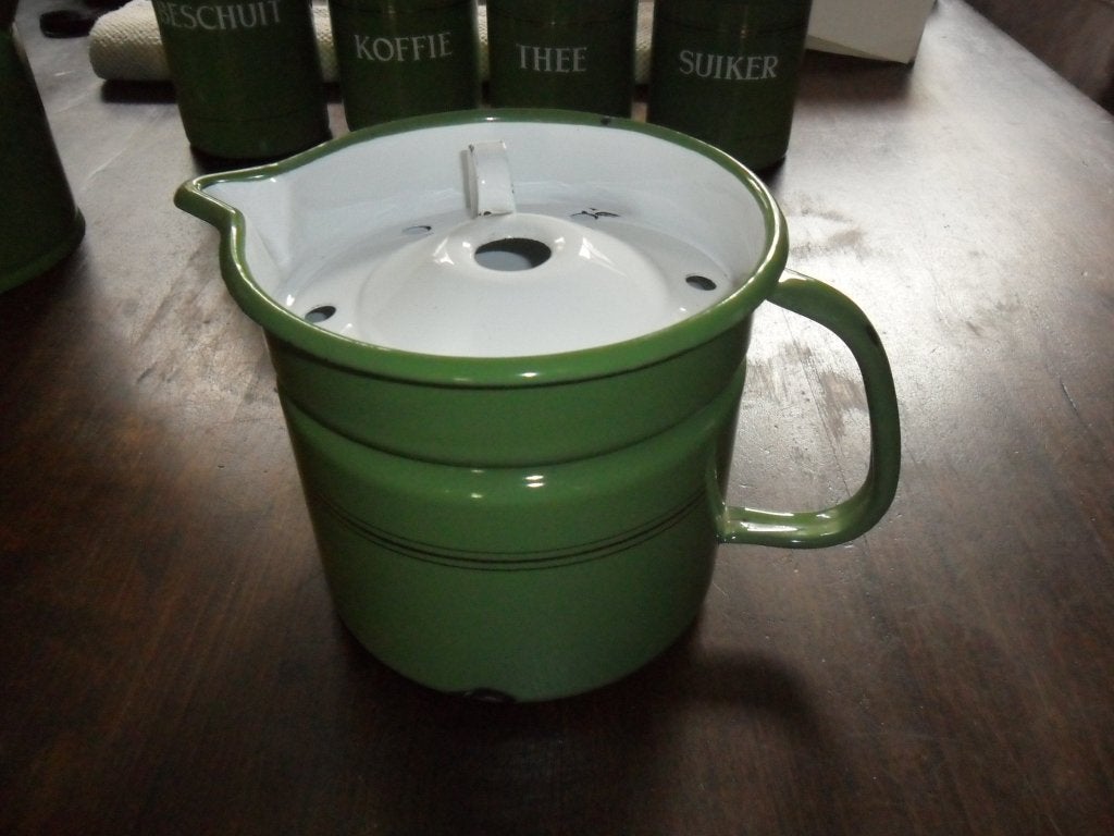 Groen emaille melkkoker, Ophalen of Verzenden