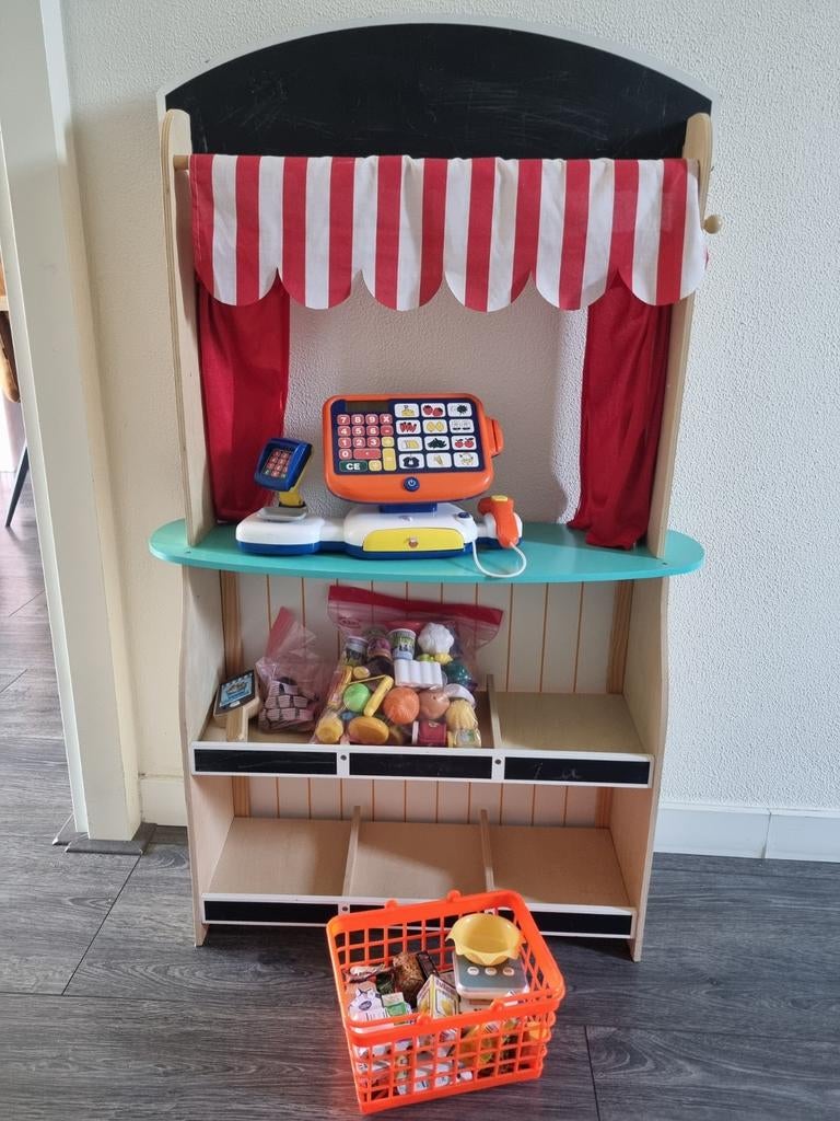 Houten Speelgoed Winkel met Kassa en Boodschappen, Ophalen, Gebruikt, Jongen of Meisje