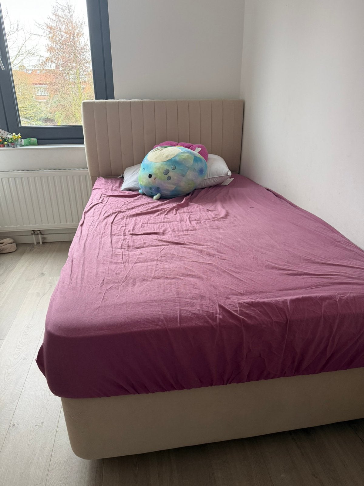 Eenpersoonsbed 120x200 met opbergruimte, Ophalen, Gebruikt, Beige, Twijfelaar