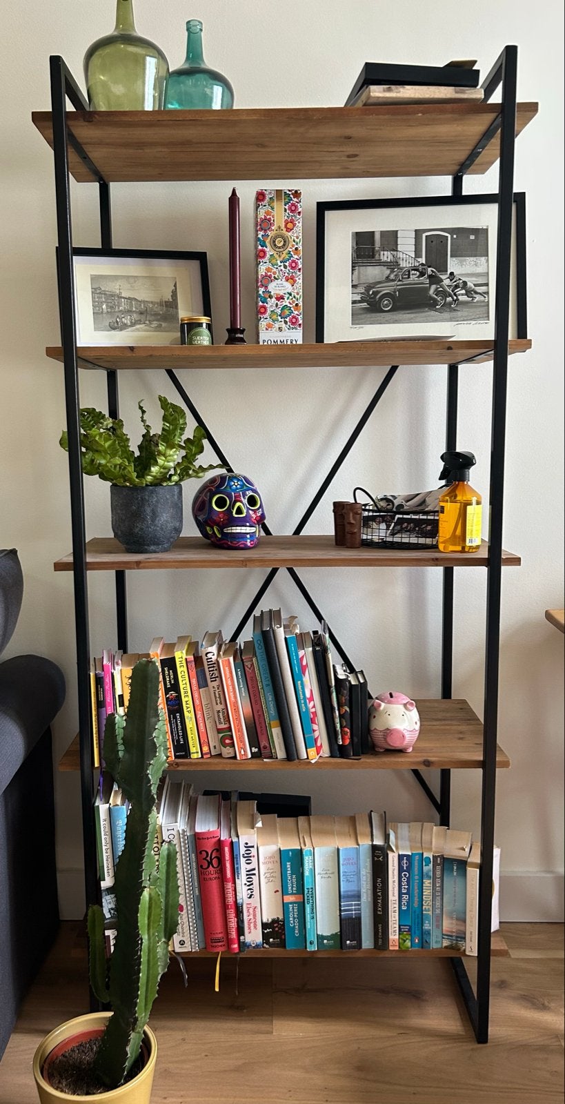 Stellingkast met houten planken en metalen frame, Huis en Inrichting, Ophalen, Gebruikt
