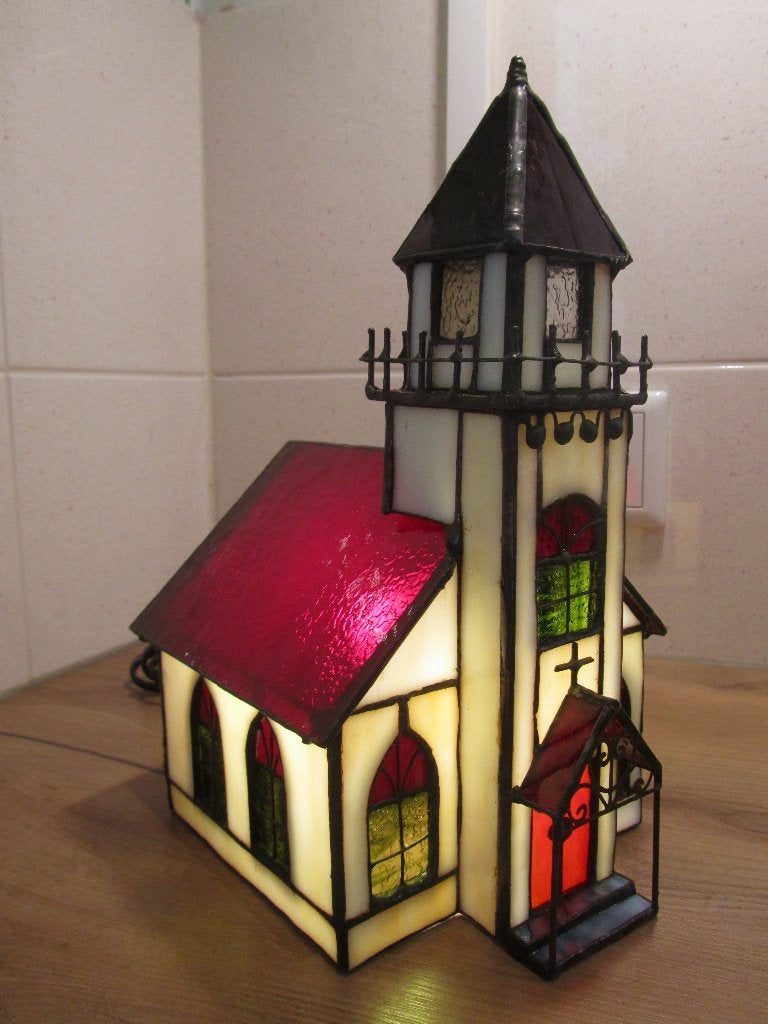Tiffany boheemse kerk tafellamp, Meerkleurig, Ophalen of Verzenden, Zo goed als nieuw, Tiffany lamp