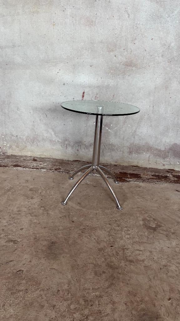 vintage glazen bijzettafel, Huis en Inrichting, Tafels | Bijzettafels, Minder dan 55 cm, Rond, Glas, Ophalen