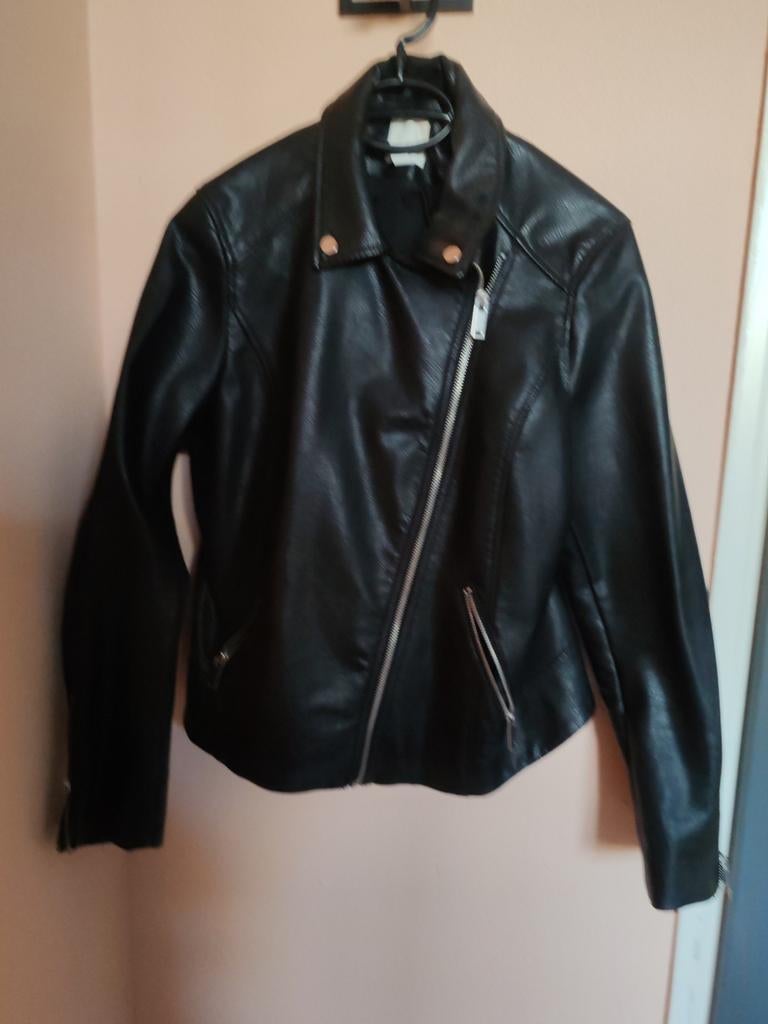 Zwart leren bikerjack, Maat 38/40 (M), Zwart, Ophalen of Verzenden, Onbekend