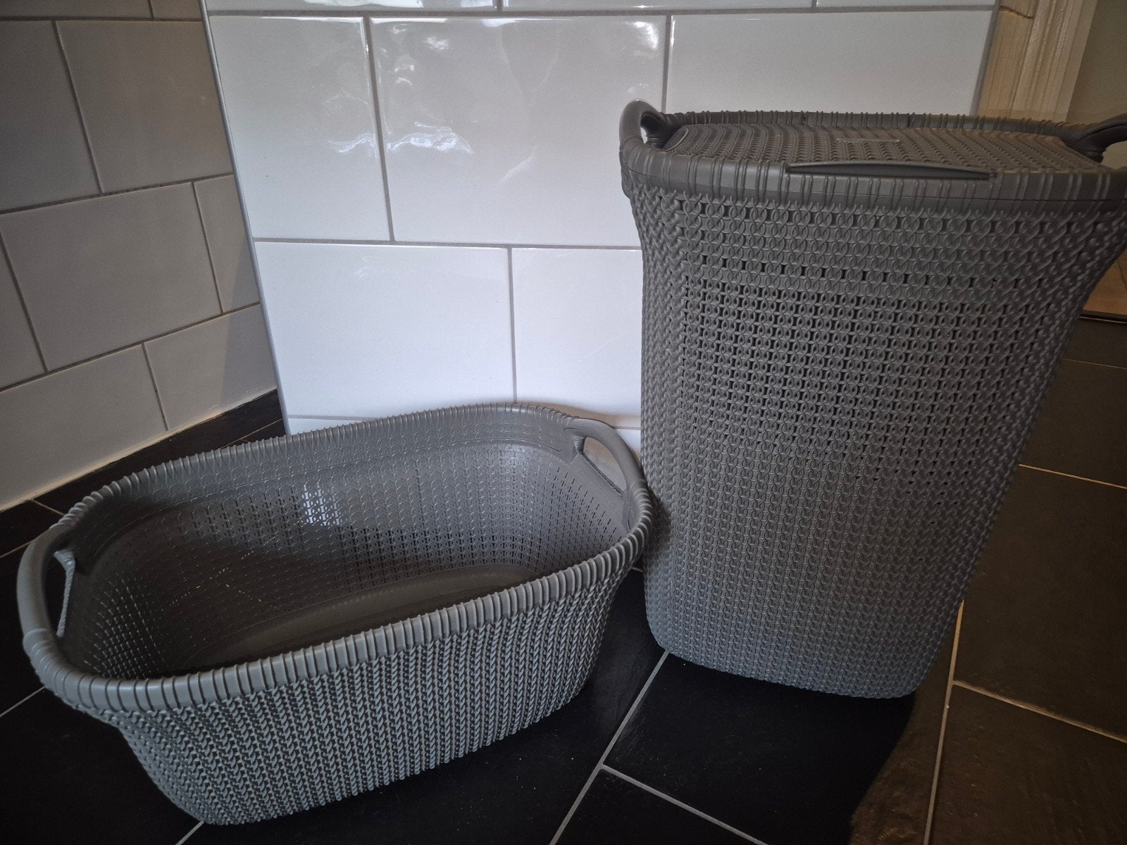 Set van 2 Curver Knit grijze wasmanden, Overige merken, Ophalen of Verzenden, Zo goed als nieuw, Wasmand