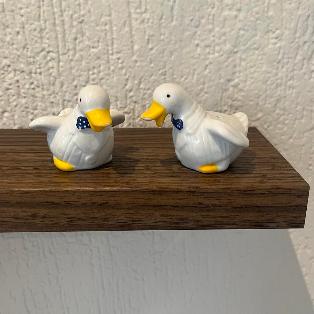 Vintage keramisch zoutstel - gans met vlinderdas, Antiek en Kunst, Ophalen of Verzenden