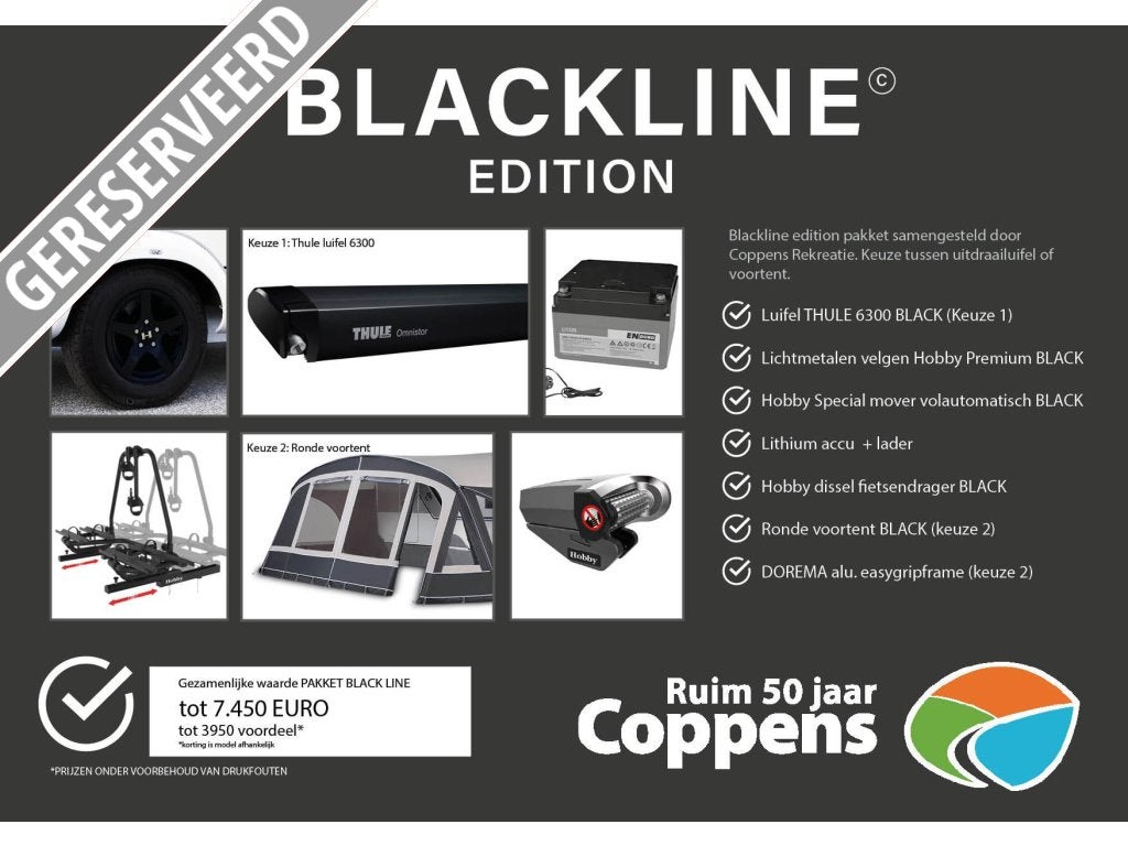 Hobby Prestige 620 CL 2026 BLACKLINE ACTIE!!!, Caravans en Kamperen, Standaardzit, Hobby, Overige typen, Bedrijf