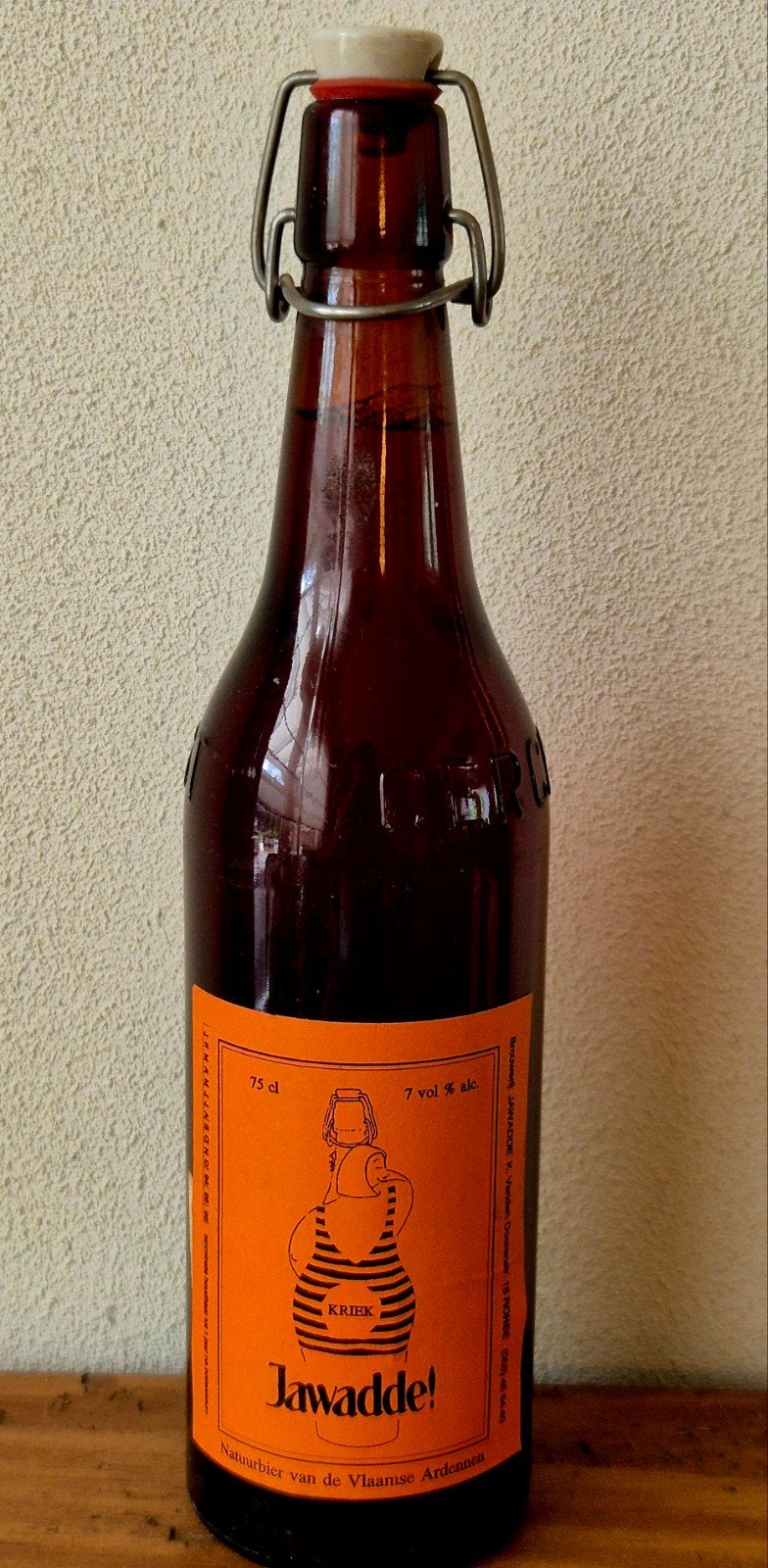 1994 fles 0,75 Ltr Jawadde Kriek kersen bier Ronse Belgie, Ophalen of Verzenden, Zo goed als nieuw, Flesje(s), Overige merken