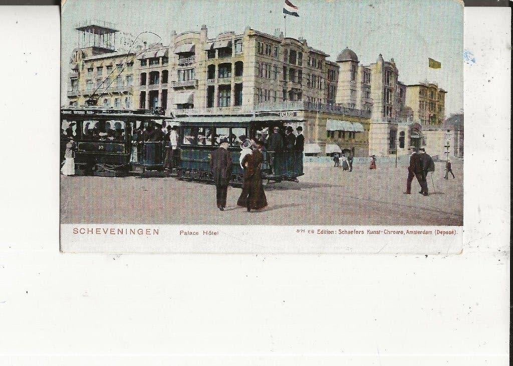 Scheveningen Palace Hotel met electrische tram ri Steenwijk, Ophalen of Verzenden, Voor 1920, Gelopen, Zuid-Holland