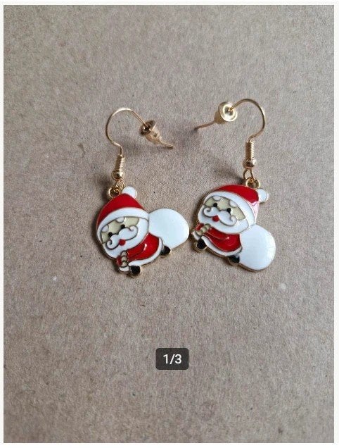 Oorbellen kerstman met witte zak h, Overige materialen, Wit, Onbekend, Nieuw