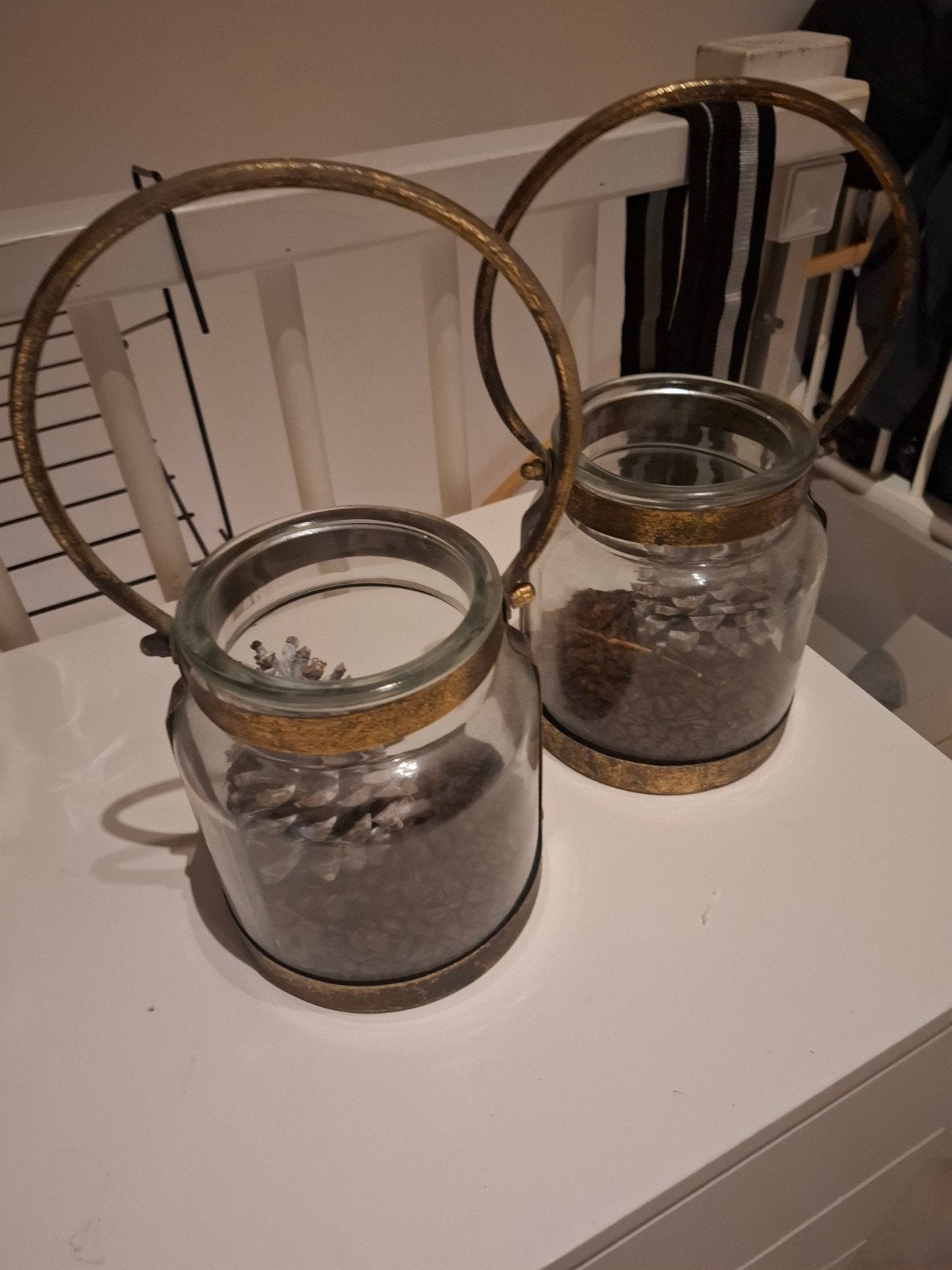 Decoratieve glazen potten met metalen handvat, Ophalen, Gebruikt, Landelijk, Goud