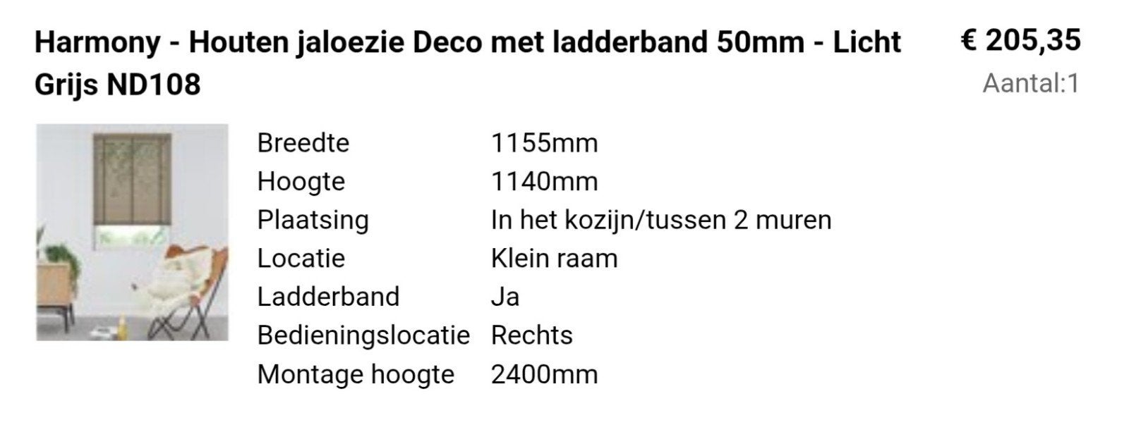 Nieuwe jaloezieën Veneta 1155x1140mm met ladderband, Jaloezie, Bruin, Hout, Nieuw