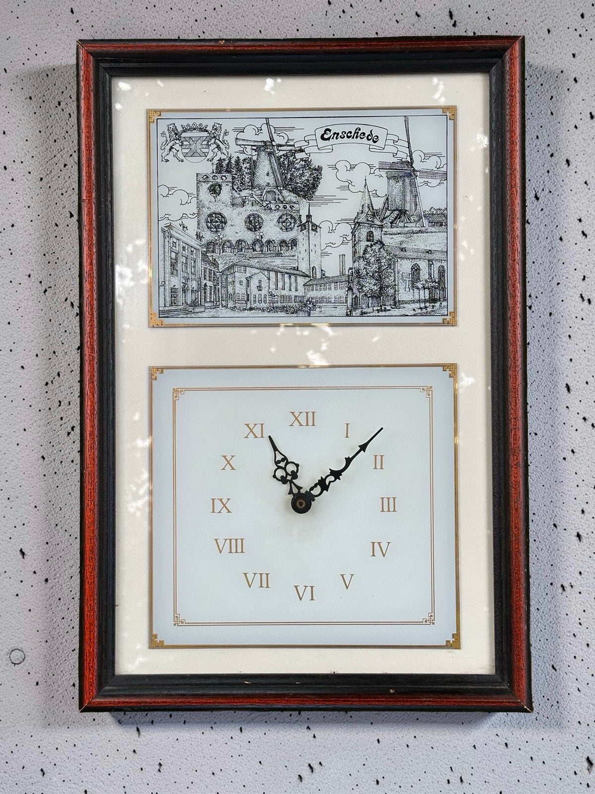 Vintage Wandklok Enschede - Tegeltableau Stadsgezicht, Ophalen of Verzenden