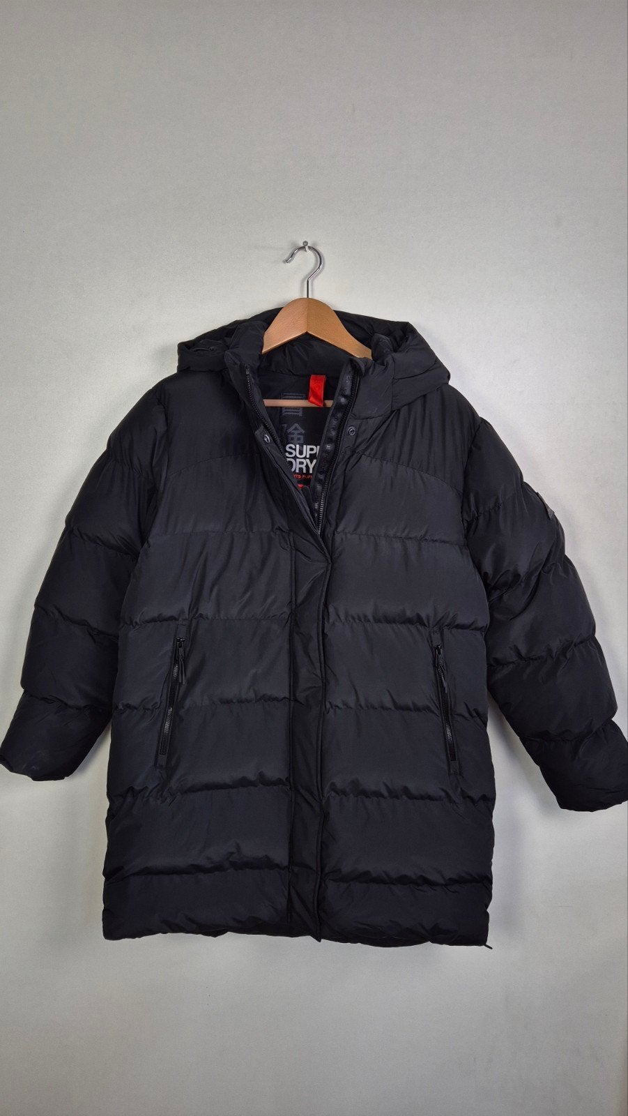 Superdry halflange puffer jas dames met capuchon maat 44, Superdry, Zwart, Maat 42/44 (L), Nieuw