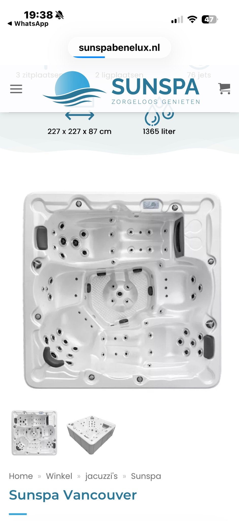 Jacuzzi 5-persoons met 2 lig- en 3 zitplaatsen, Ophalen, Gebruikt, Afdekzeil, Vast