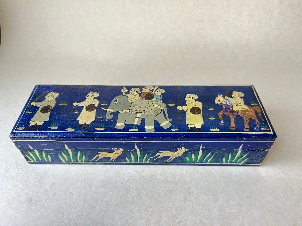 Aziatisch blauw handgeschilderd doosje, olifant, Antiek en Kunst, Ophalen of Verzenden