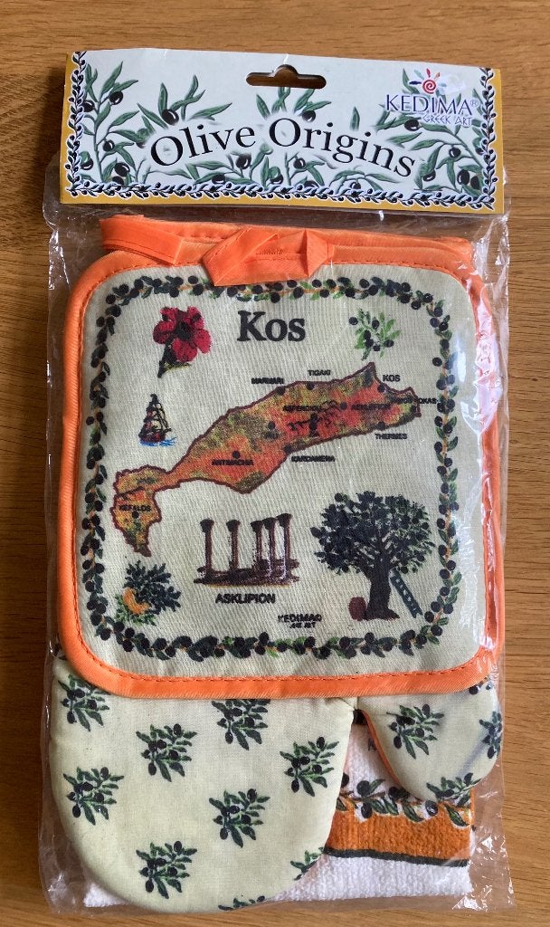 Handdoek, ovenwant en pannenlap van Kos Griekenland, Ophalen of Verzenden, Nieuw, Ovenwant