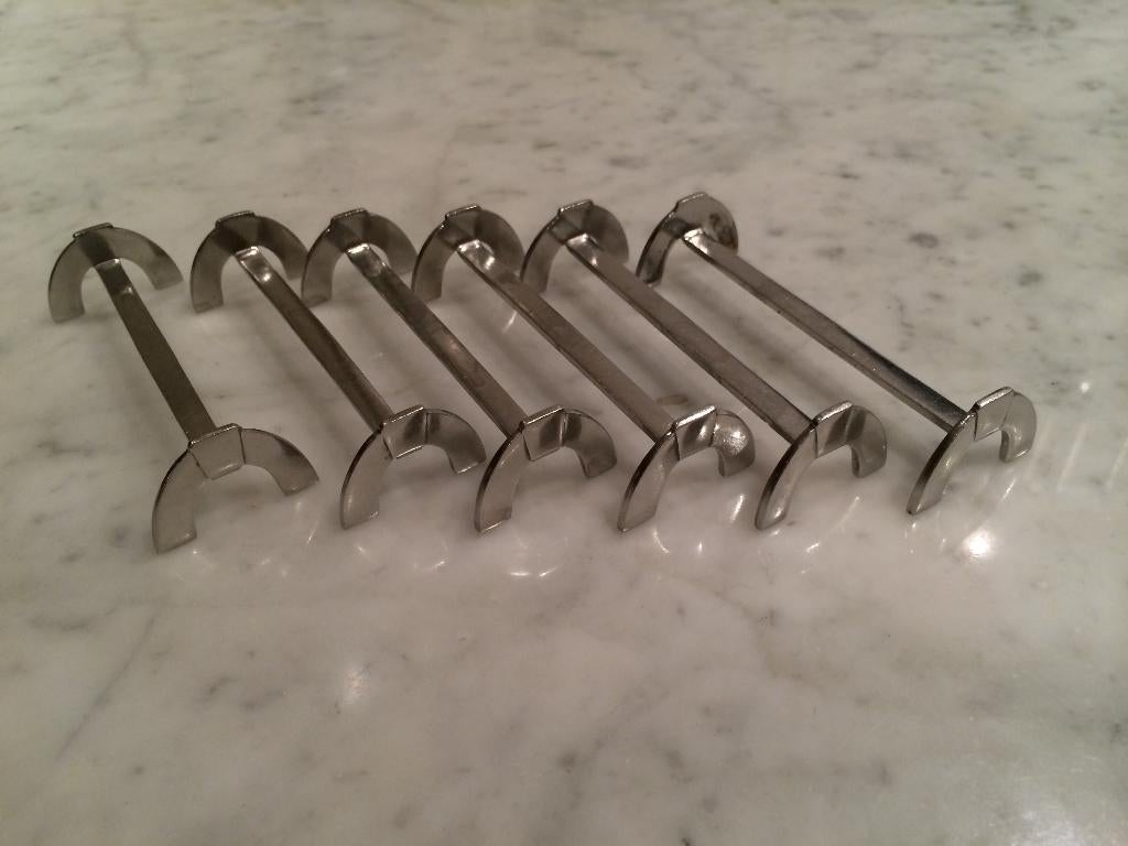 Set van zes Vintage Sola Zeist RVS messenleggers, Ophalen, Gebruikt, Rvs of Chroom, Los bestek