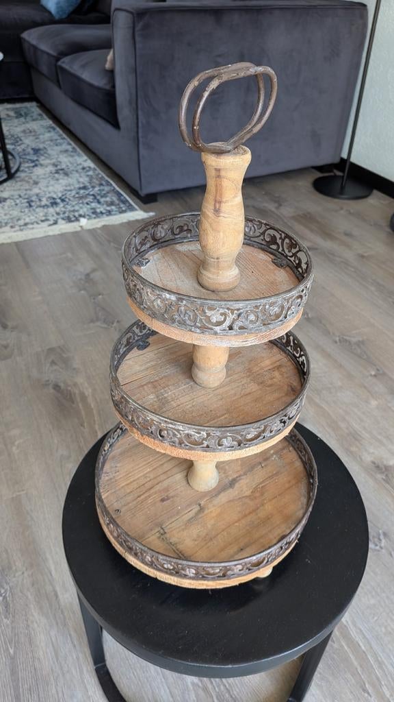 Rustieke etagère van hout en metaal, Huis en Inrichting, Woonaccessoires | Etagères, Ophalen of Verzenden, Gebruikt