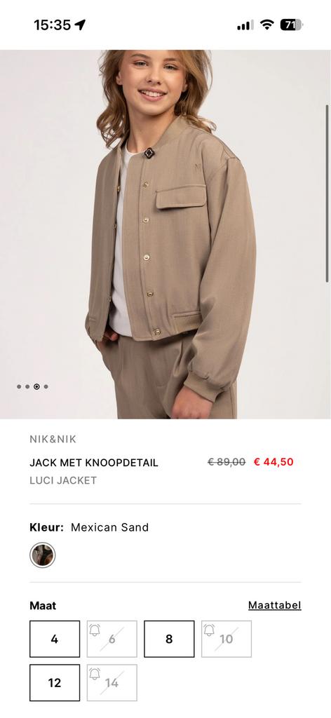 Nik nik jasje nieuw mt 10, Ophalen, Zo goed als nieuw, Meisje, Jas