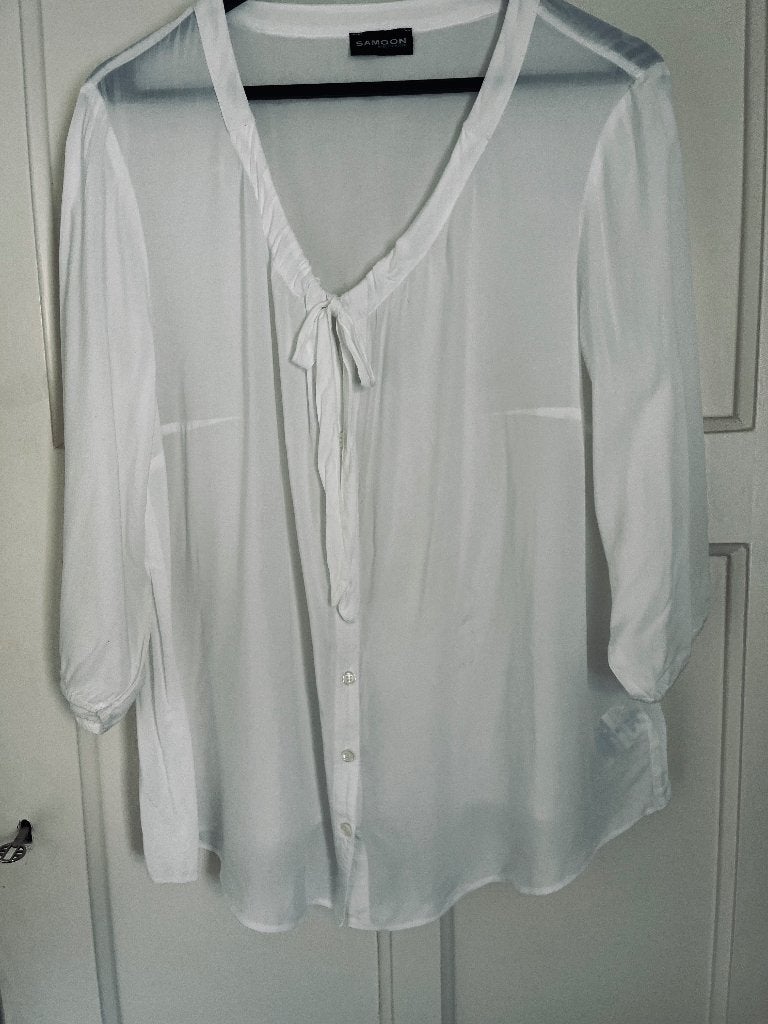 Dunne witte Samoon by Gerry Weber blouse 46 met strik, Kleding | Dames, Samoon by Gerrie Weber, Ophalen of Verzenden, Gedragen