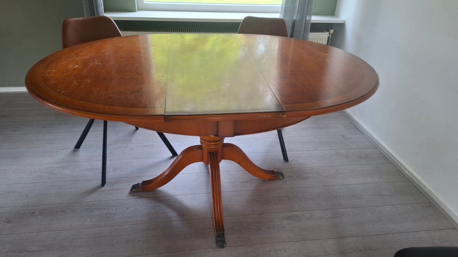 Ronde kersenhouten eettafel met inzetstuk, Huis en Inrichting, Tafels | Eettafels, Ophalen, Gebruikt, 150 tot 200 cm, Rond